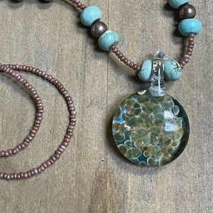 NEW blown glass pendant, turquoise beads